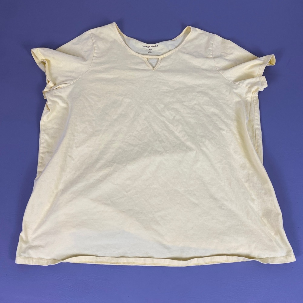 Woman Within Top Women's Plus 2X 26/28 Yellow Short Sleeve Keyhole Neck Tee Pale